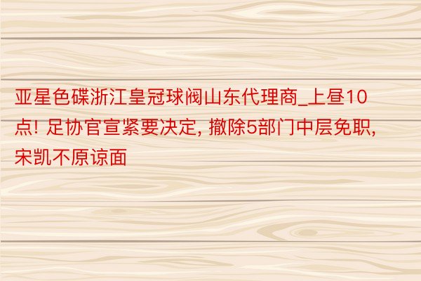 亚星色碟浙江皇冠球阀山东代理商_上昼10点! 足协官宣紧要决定, 撤除5部门中层免职, 宋凯不原谅面