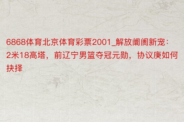 6868体育北京体育彩票2001_解放阛阓新宠：2米18高塔，前辽宁男篮夺冠元勋，协议庚如何抉择