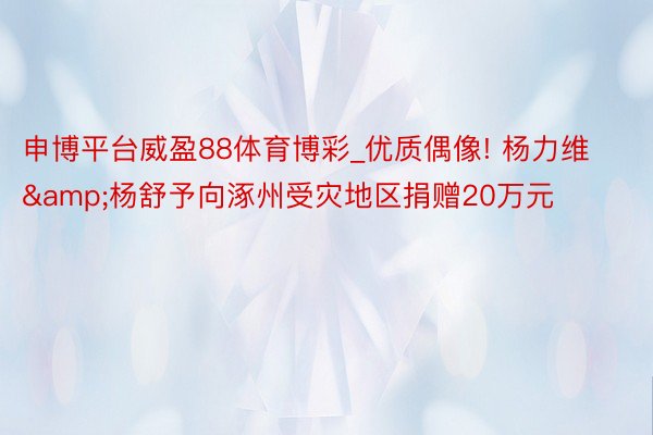 申博平台威盈88体育博彩_优质偶像! 杨力维&杨舒予向涿州受灾地区捐赠20万元